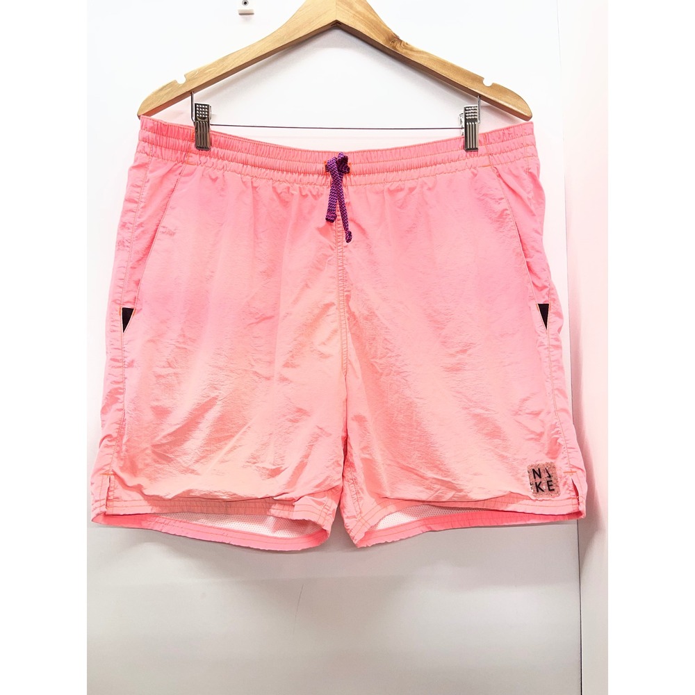 Nike Mens Neon Pink Swim Trunks Speckled Logo Mesh Lined Shorts Large